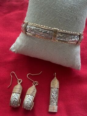 Ronaldo Angelina Bracelet with Matching Earrings and Pendant - Gold & Silver